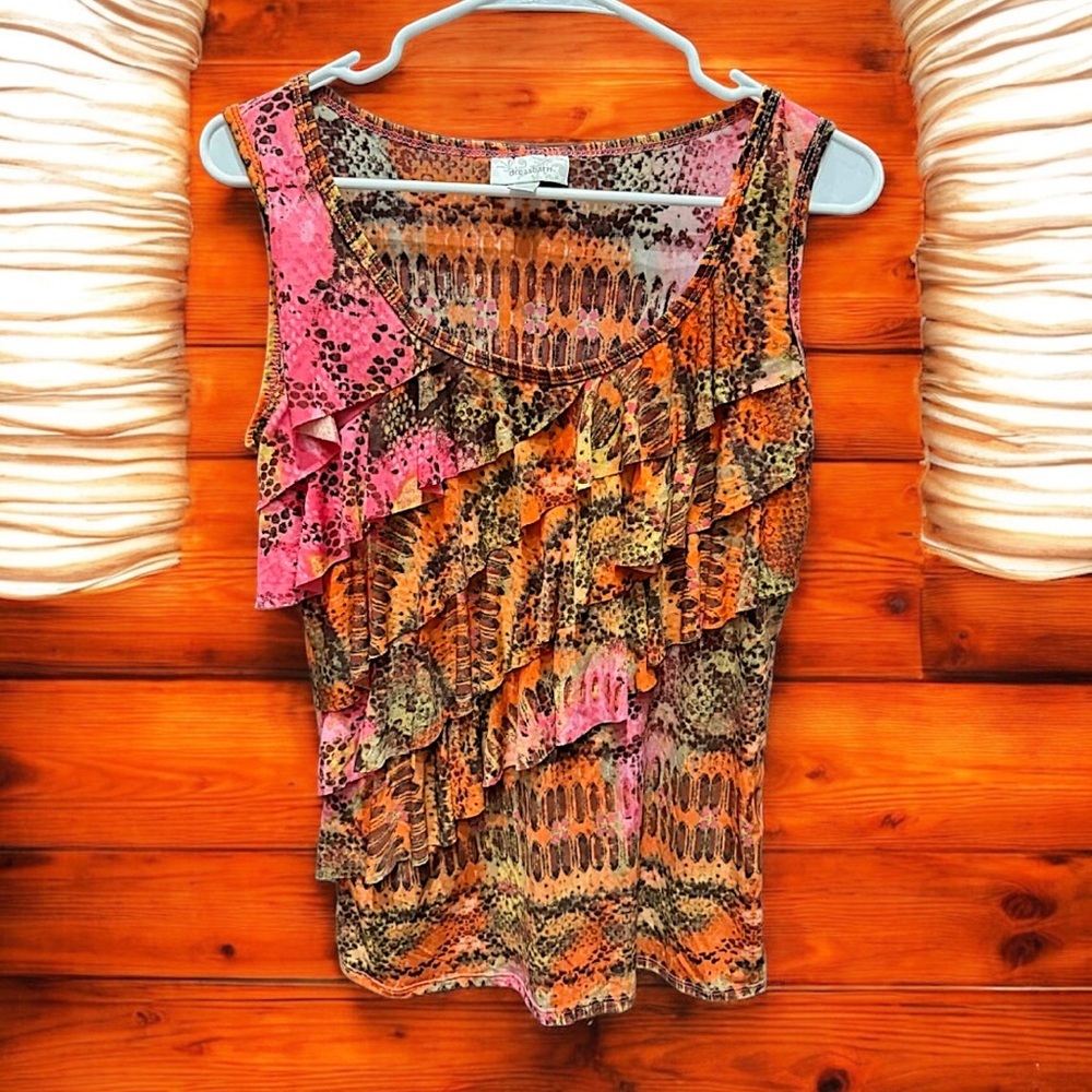 Dressbarn Pink and Orange Ruffle Tank Top SMALL